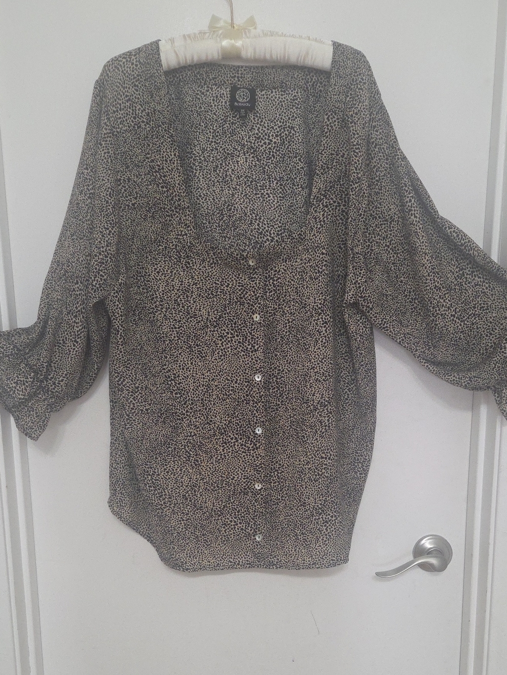 Bobeau Brand from Nordstrom: Taupe and Black Printed Button-Down Blouse